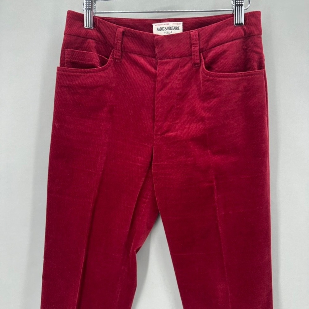 Zadig & Voltaire Pesto Velvet Pants Womens Size S Red Straight Leg‎ Party Glam - Picture 2 of 12